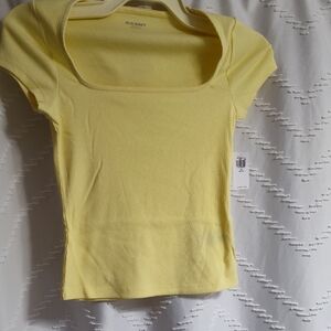 Old Navy Yellow Fitted Cap Sleeve Tee